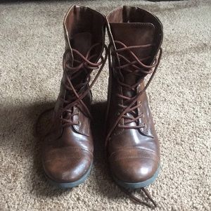 Brown lace-up combat boots